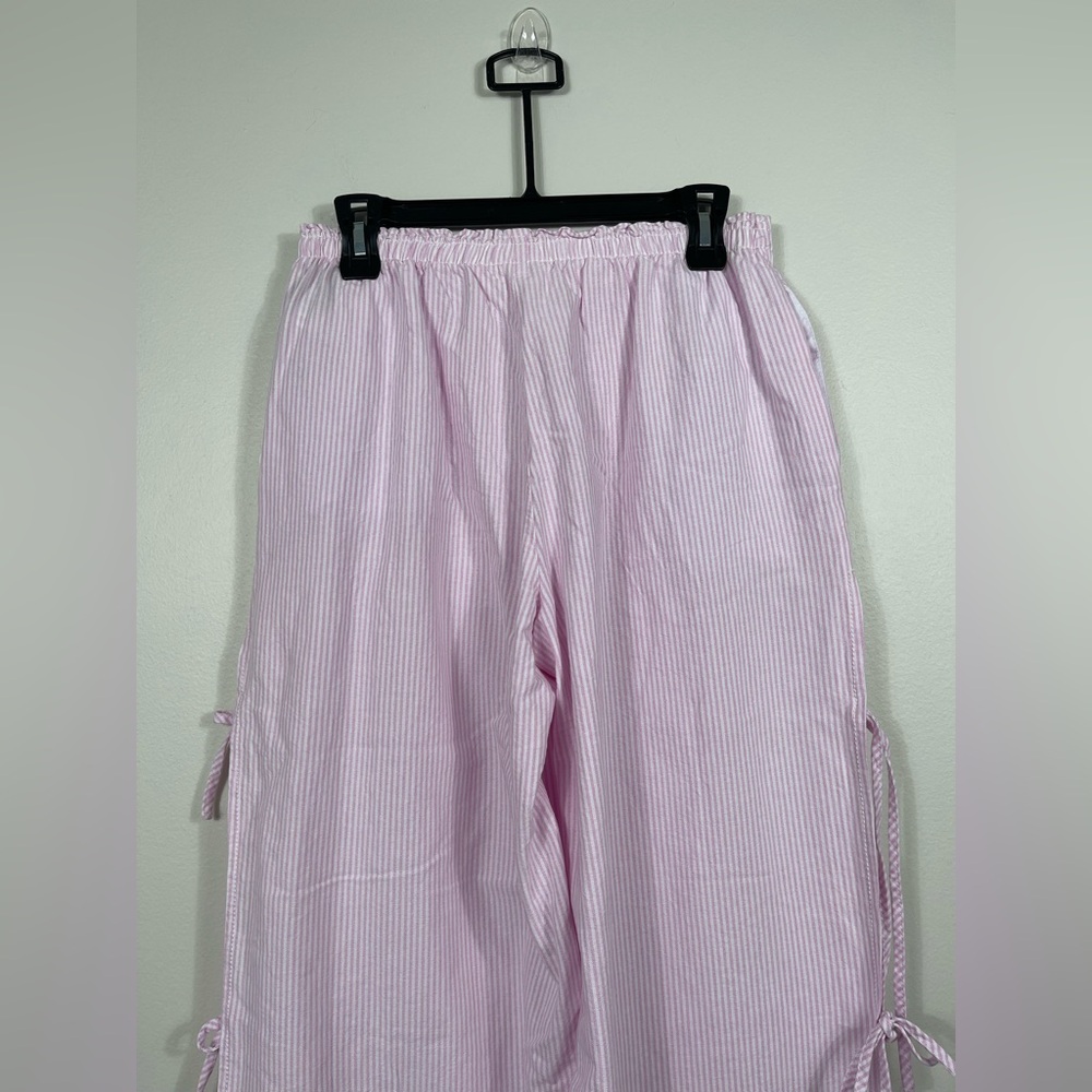 Pink Y2k Gingham Striped Elastic Waist Lace-Up Wide Leg Lounge Pants Plaid NWT - Picture 10 of 11